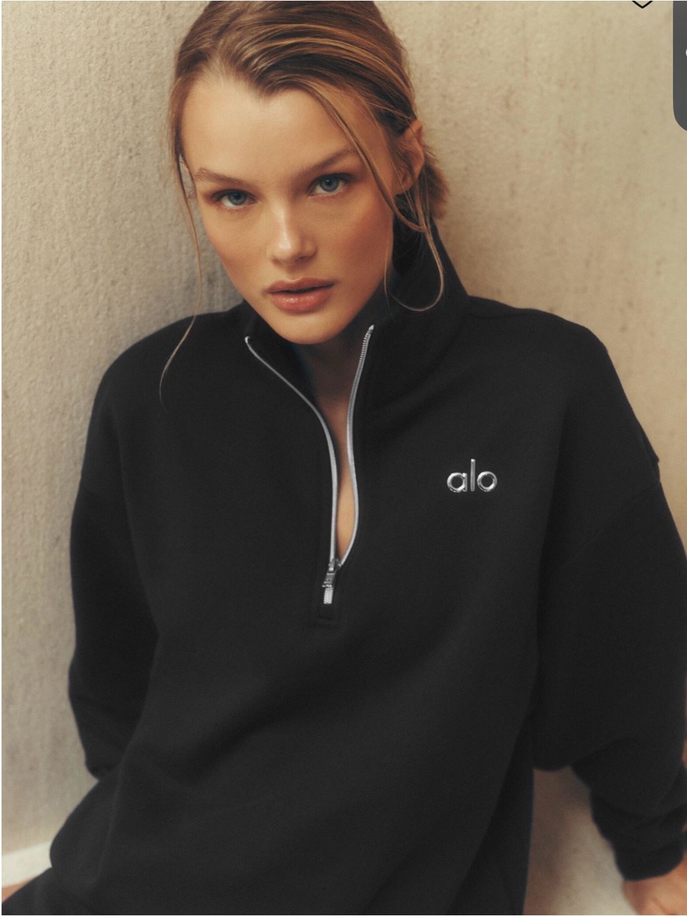 ALO Yoga Black Half-Zip Pullover with Silver Logo